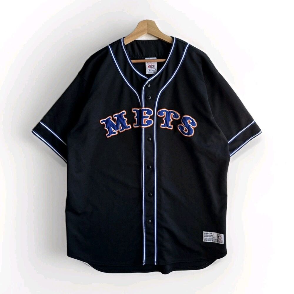 Men's Vtg MLB Genuine Merchandise NY Mets Black Blue Size XL Baseball Jersey